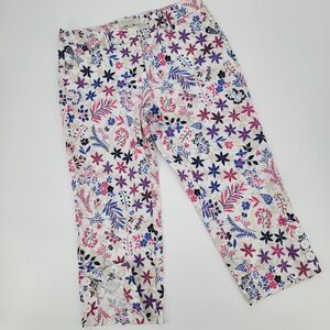 Talbots Womens 6P White Floral Garden Cotton Stretch Casual Crop Pants